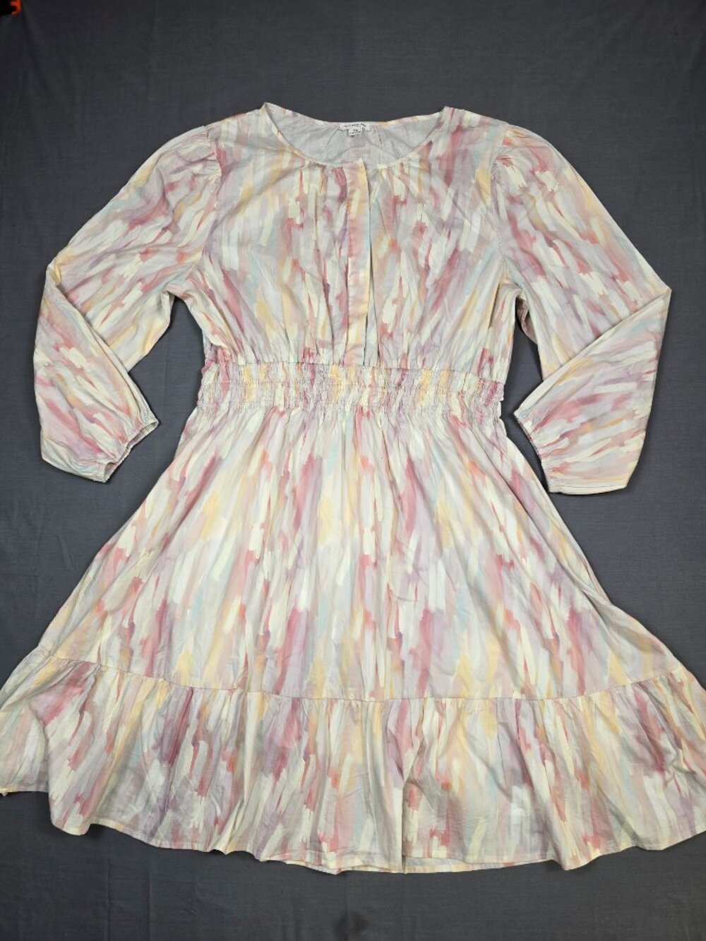 Chic Soul Pastel Abstract Print Ruffle Hem Dress Snap Front & Elastic Waist 3X